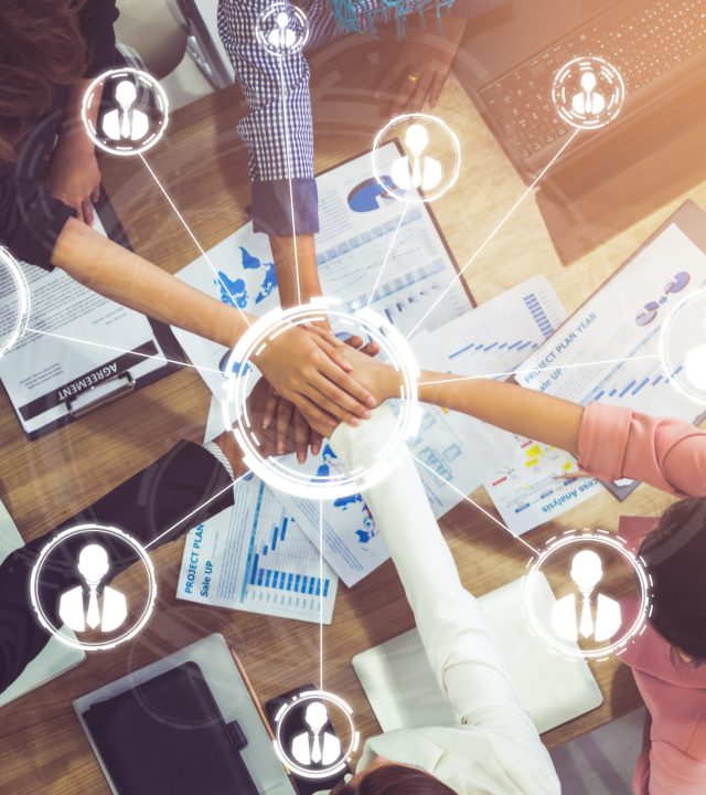 Human Resources Recruitment and People Networking Concept. Modern graphic interface showing professional employee hiring and headhunter seeking interview candidate for future manpower.